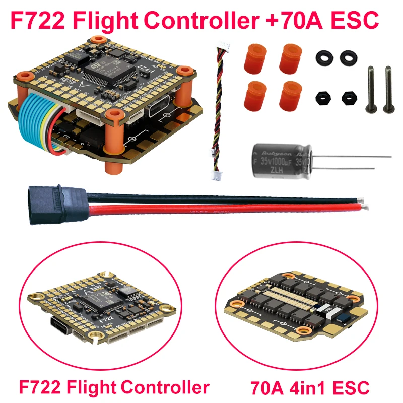 

Контроллер полета DAKEFPV F722 70A Stack ICM42688P F722 BLHELI_S 70A 4in1 ESC 30,5X30,5 мм 3-8S для деталей дронов FPV Freestyle