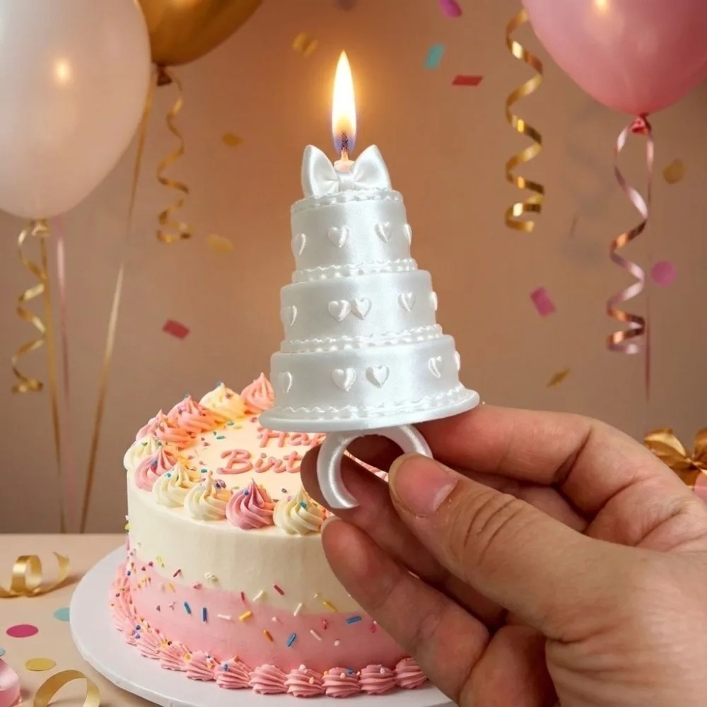 Romantic Elegant Mini Candle Ring Bow Knot Cute Birthday Cake Ring Unique Lightweight 3D Printing Ring Banquet