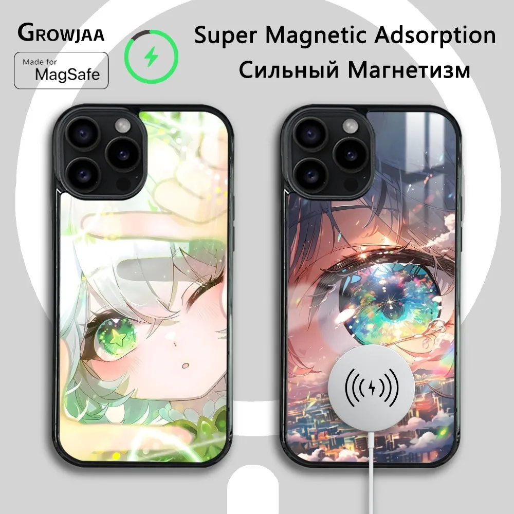 Anime Oshi no Ko Hoshino Ai Phone Case For iPhone 16 15 14 13 12 11 Pro Max Plus Mini Magsafe Mirror Wireless Magnetic Cover