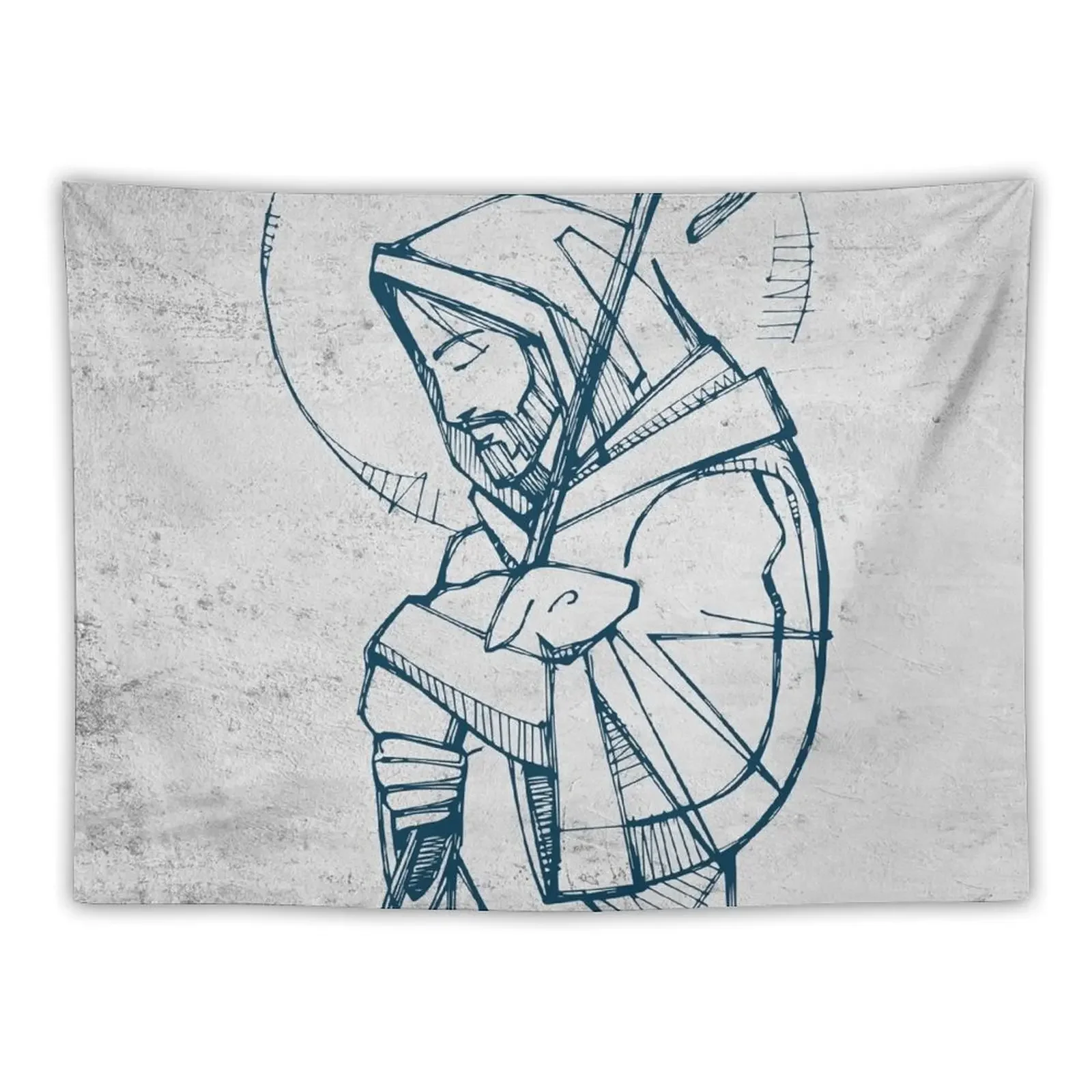 Jesus Christ Good Shepherd ink illustration Tapestry Anime Decor Decor For Room Room Decore Aesthetic Tapestry