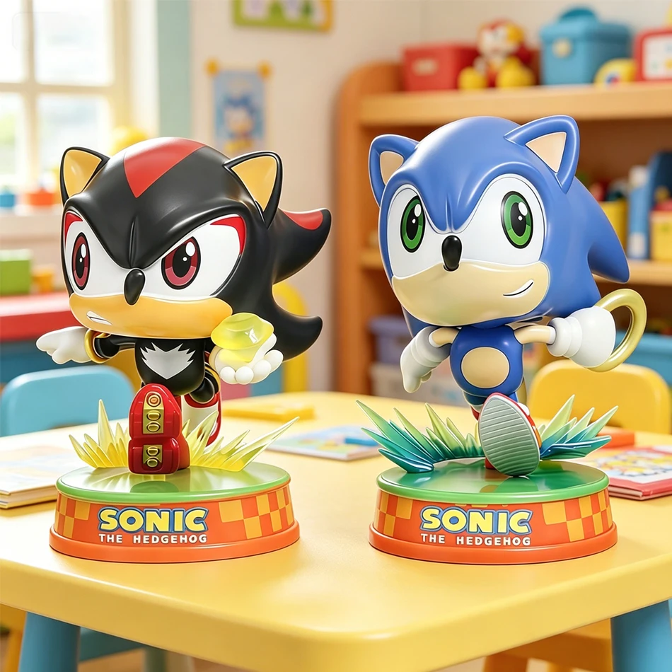 Cute Sonic & Shadow The Hedgehog Figure, Premium PVC Collectible Model, Anime Game Character Statue, Desk Ornament Gift for Fans