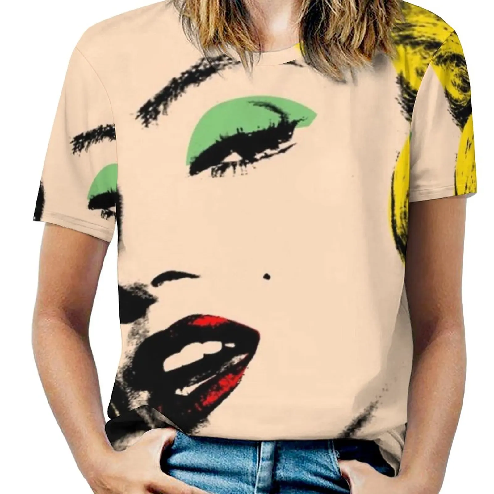 

Marilyn Woman'S T-Shirt Spring And Summer Printed T Shirts Crew Neck Pullover Top Pop Art Famous Women Marilyn Monroe Stars Art