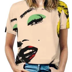 Marilyn Woman'S T-Shirt Spring And Summer Printed T Shirts Crew Neck Pullover Top Pop Art Famous Women Marilyn Monroe Stars Art