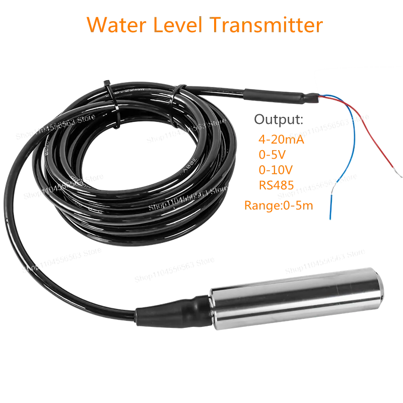 Water Level Transmitter 2m 3 m 5m Range Submersible Hydrostatic Sensor Pressure Transmitter 4-20mA 0-10V rs485 output
