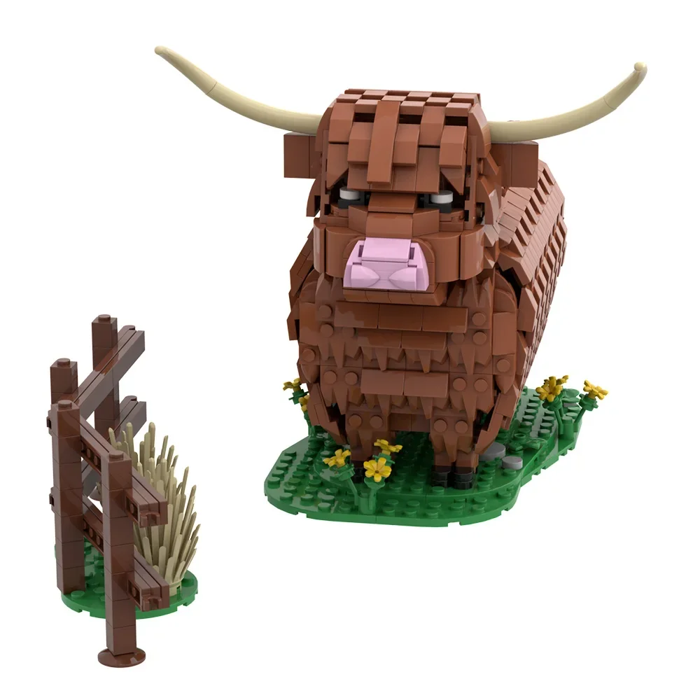MOC Scotland Highland Cattle Building Blocks Model Highland Cattle kyloe Animal Bricks Assemble Educational Toys Kids DIY Gifts