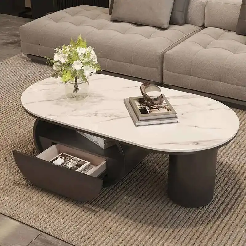 

Rock Table Plate Italian Simple Coffee Luxury Oval Drawers Living Room Center Household Creative Stolik Kawowy Home Furniture