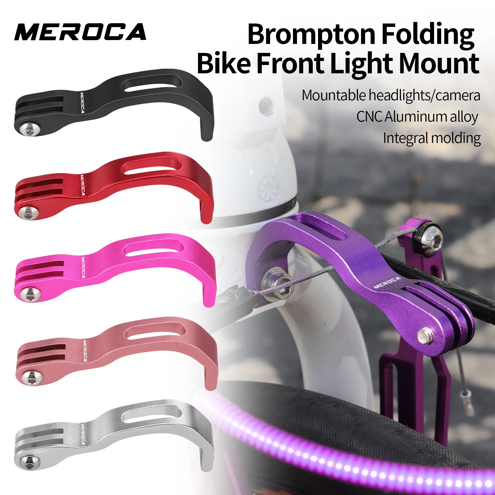 MEROCA Faltbarer Fahrradlicht-Adapter aus CNC-Aluminiumlegierung für Brompton-Installation, Action-Kamera-Lichthalterung