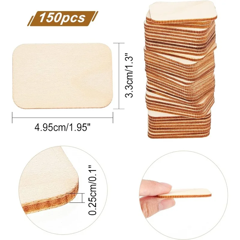 150 Pcs Rectangle Unfinished Wood Pieces 1.3x1.9\