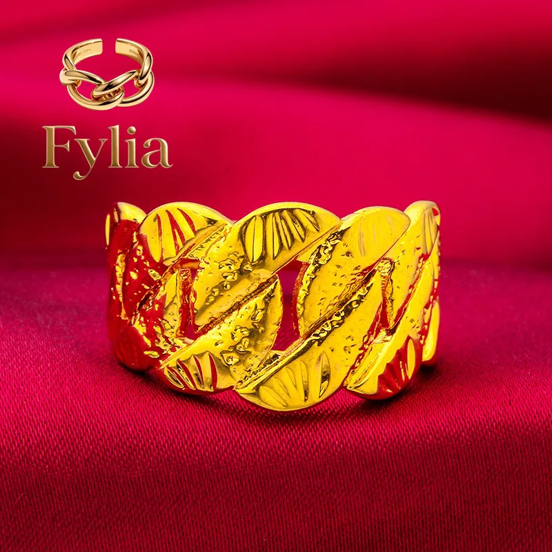 Fylia Jewelry   24K Gold Open Twisted Rope Ring | AU999 Pure Gold, 3D braided design, adjustable opening, elegant and flexible f