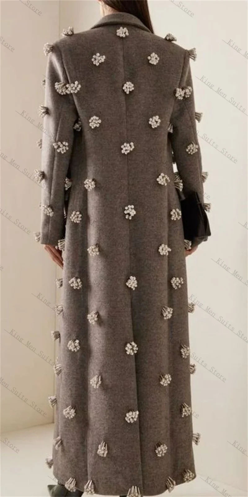 Luxury Crystals Women Suit 1 Piece Long Wool Prom Dress Cashmere Customized Winter Formal Office Guest Wedding Tuxedos Coat