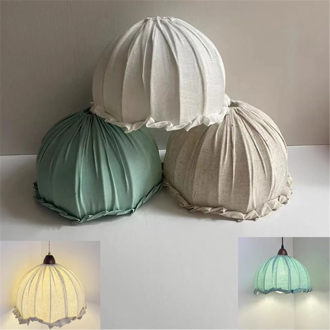 

D22cm Ткань E27 Замена абажура с установщиком 4 см 1,571, Flax Light Gree Тканевый абажур для чаши для дома, отеля, ресторана, светильник