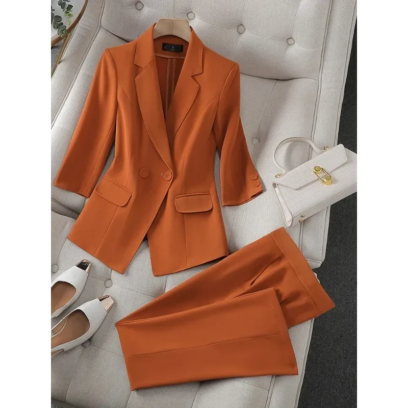 Blazer et pantalon imbibés pour femmes, veste à simple boutonnage, surintendant ser, vêtements de travail d'affaires, ensemble formel de 2 pièces, printemps et été