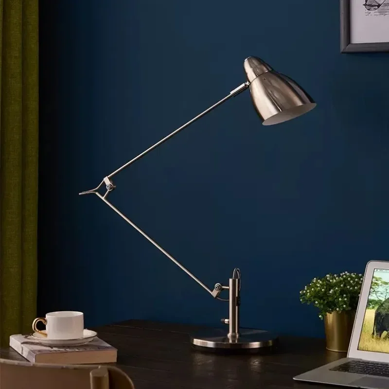 Modern Office Work Study Table Lamp Swing Long Arm Flexible Adjustable Aluminum Sand Nickel E27 LED Reading Desktop Stand Lights