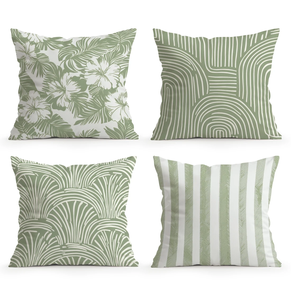 4pcs Green floral geometric lines  Cushions Pillowcase Polyester Cushion Cover Throw Pillow Pillowcover Home Car Sofa Decor
