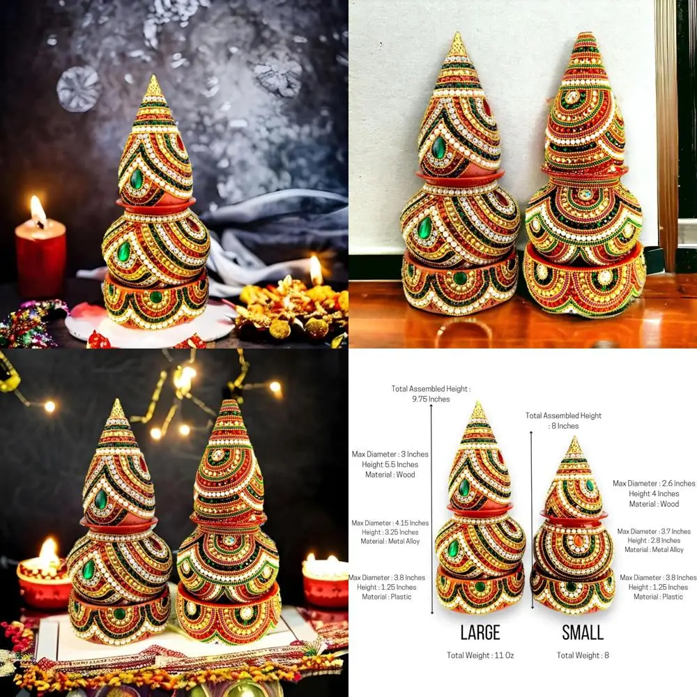 elegante juego decorativo de kalash de coco para puja, ideal para adoración de laxmi-ganesh y artesanía india