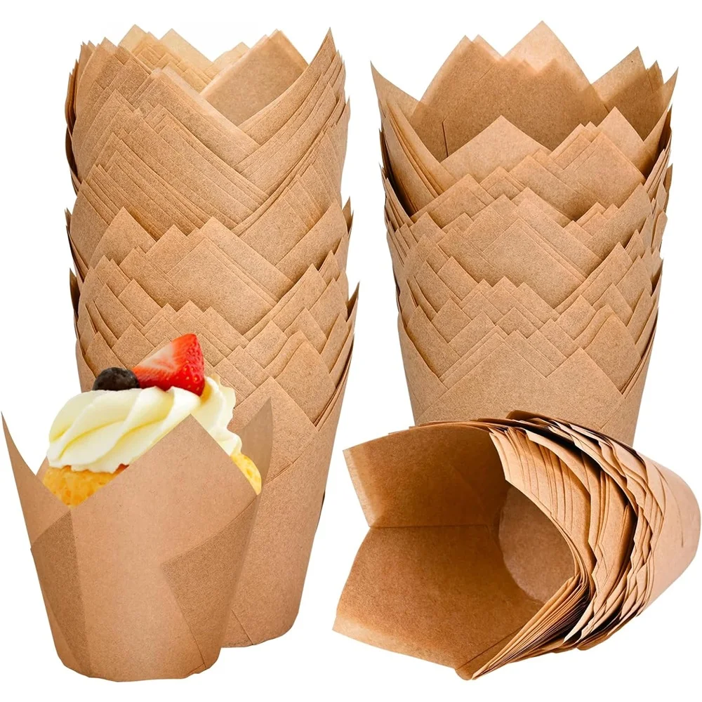 

200pcs Tulip Muffin Cupcake Paper Cups Oilproof Cupcakes Liner Baking Muffin Cup Cake Holder Decorating Tools Muffin Wrap Cases