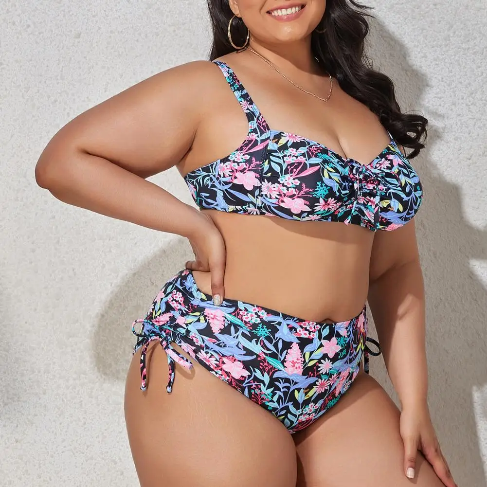 2Pcs/Set Bathing Suit Attractive Printed Wireless Split Swimsuit Two-piece Women Bikini