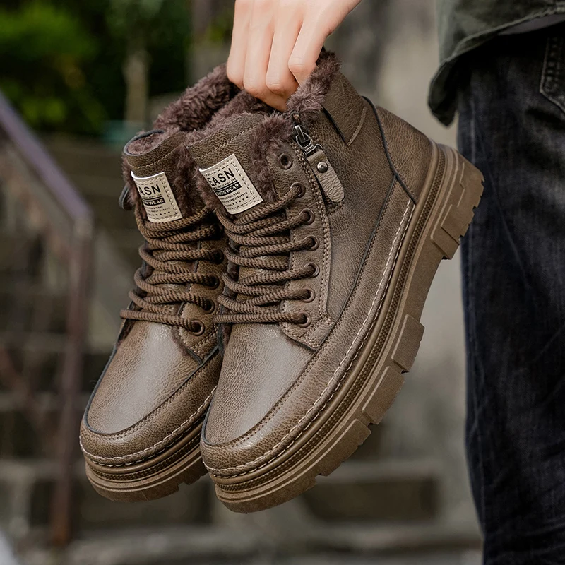 

Роскошные брендовые мужские ботильоны, кожаные мужские деловые хлопковые ботинки, зимние теплые зимние ботинки на меху, нескользящая высокая рабочая обувь