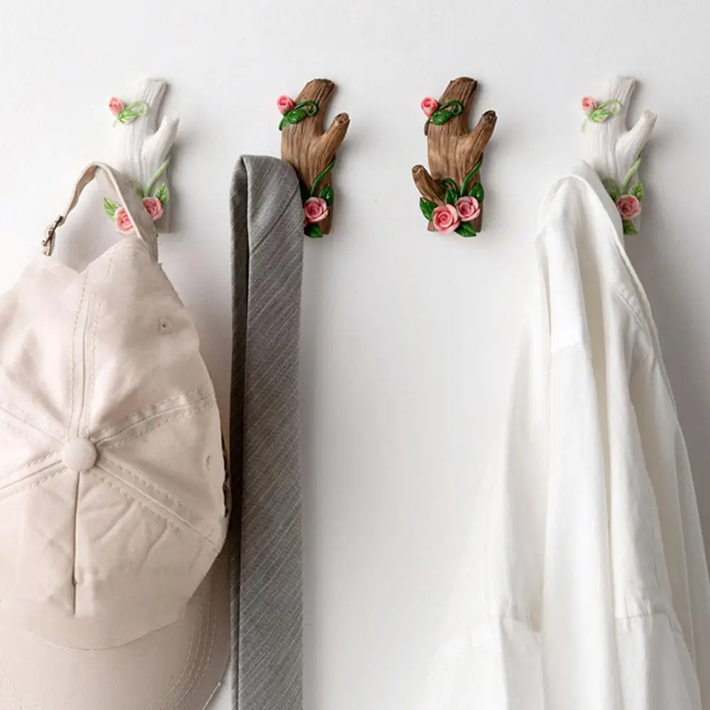 Wall Hook Decorative Wall Art Hooks with Adhesive Resin Flowers Tree Trunk Key Hanger Multi-purpose Hooks for Hats Bags Towels