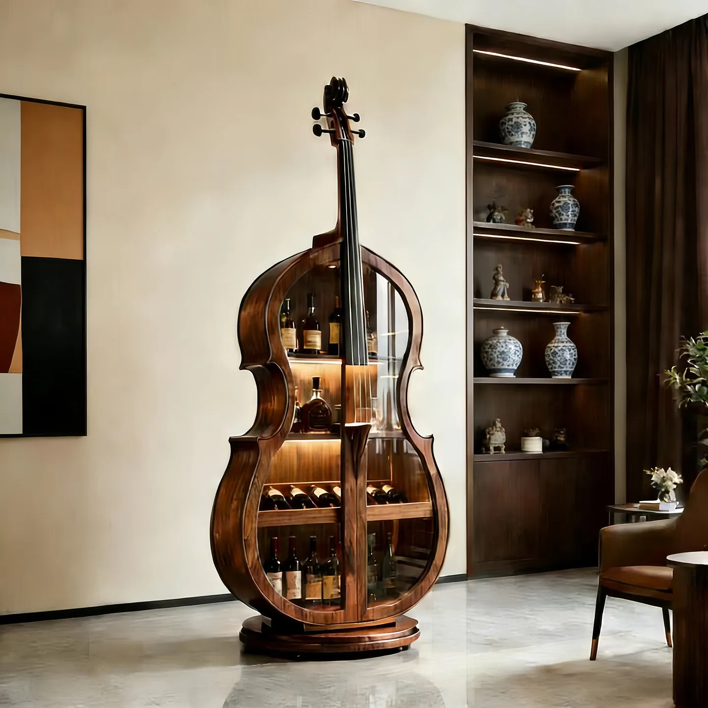 

Скандинавская итальянская виолончель, североамериканский винный шкаф из черного ореха, витрина