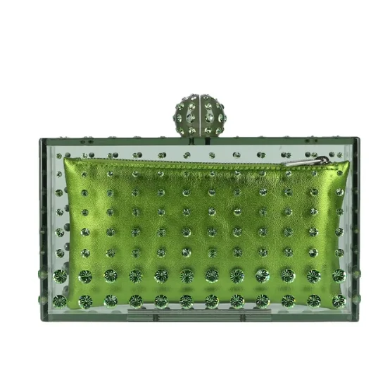 Imagem -05 - Bolsa de Embreagem de Cristal Acrílico para Mulheres Caixa de Strass Transparente Bolsa de Noite Festa de Luxo Rosa Verde Amarelo