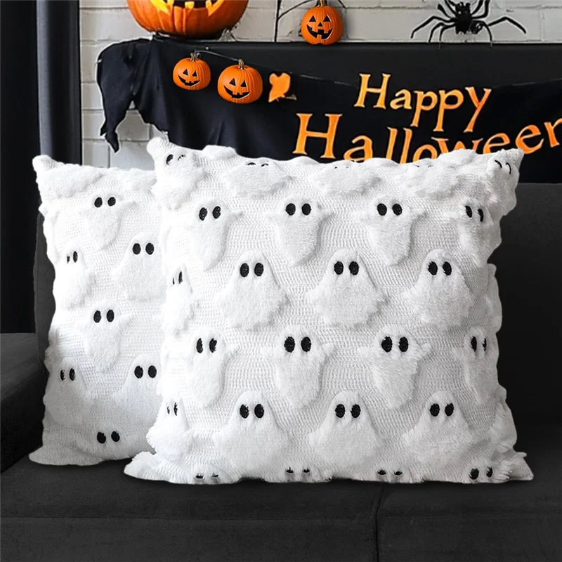 ABKP-Halloween Decorative Ghost Pillow Covers 18X18 Inch Set Of 3, Throw Cushion Covers For Home Case For Fall Autumn Holiday