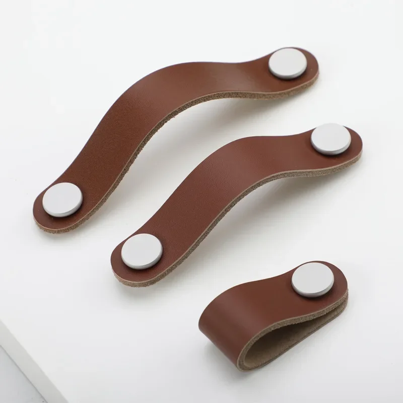 Thickened Leather Furniture Handle Nordic Cabinet Door Handle Black Brown Single Hole Wardrobe Drawer Knob Home Decoratio