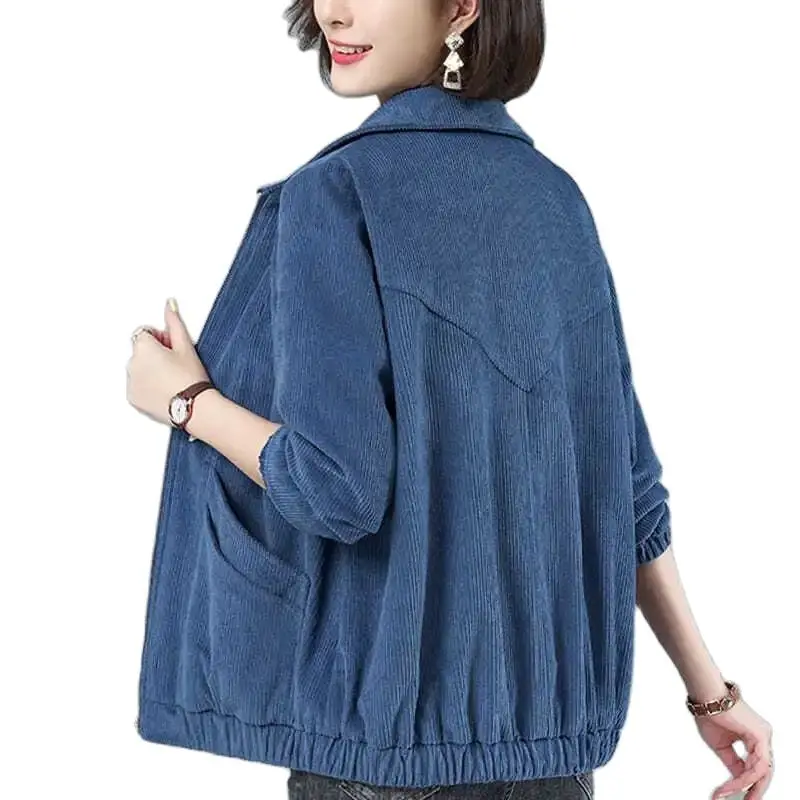 

Oversized Corduroy Jacket Women's Short Top 2024 Spring Autumn New Loose Female Basic Coat Solid Casual Woman Zipper Outwear