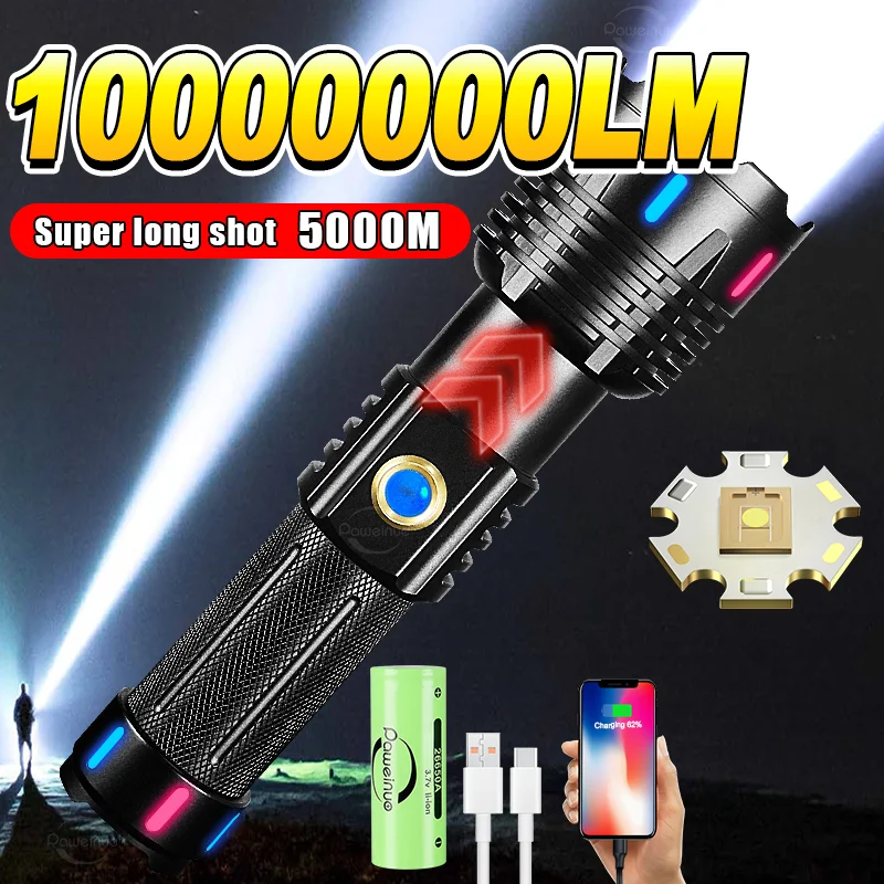 

10000000LM Most Powerful LED Flashlights Rechargeable Torch Light 26650 Tactical Torch Portable Lamp Outdoor Camping Lantern