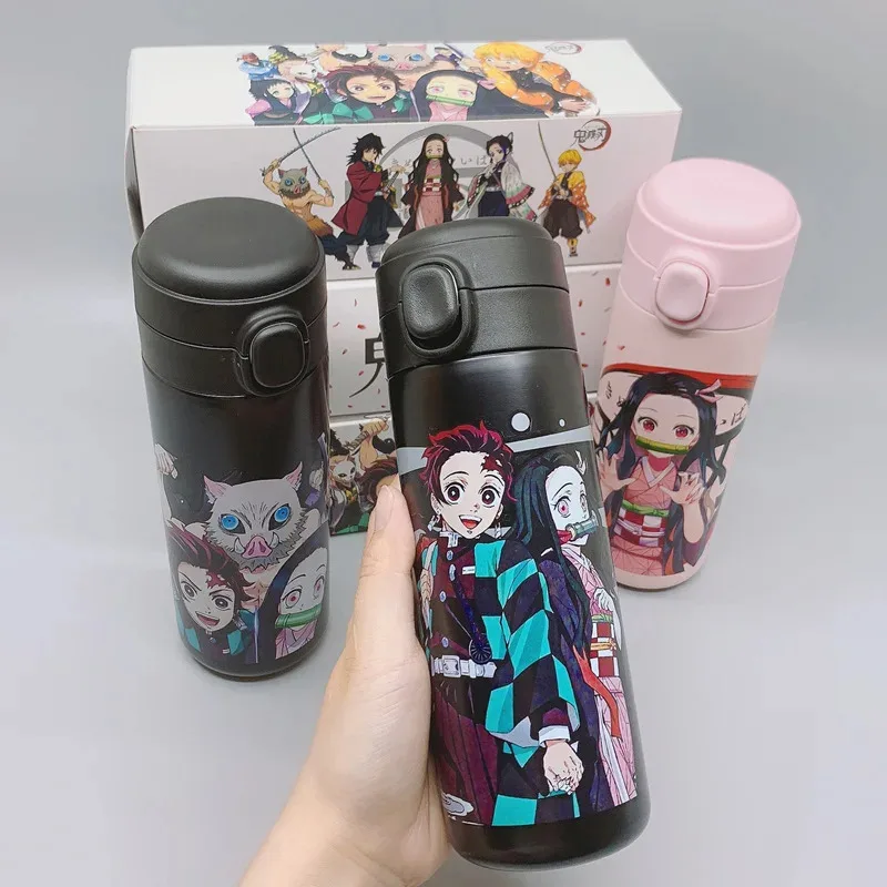 Аниме Demon Slayer tanzhilang чашка для воды с мультяшным принтом из нержавеющей стали, прыгающий термос, чашка для прямого напитка, подарок для мальчиков и девочек