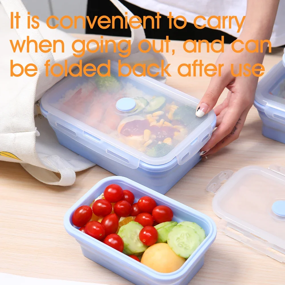 4pcs/set Silicone Rectangle Lunch Box Collapsible Bento Box Folding Food Container Bowl 300/500/800/1200ml for Dinnerware