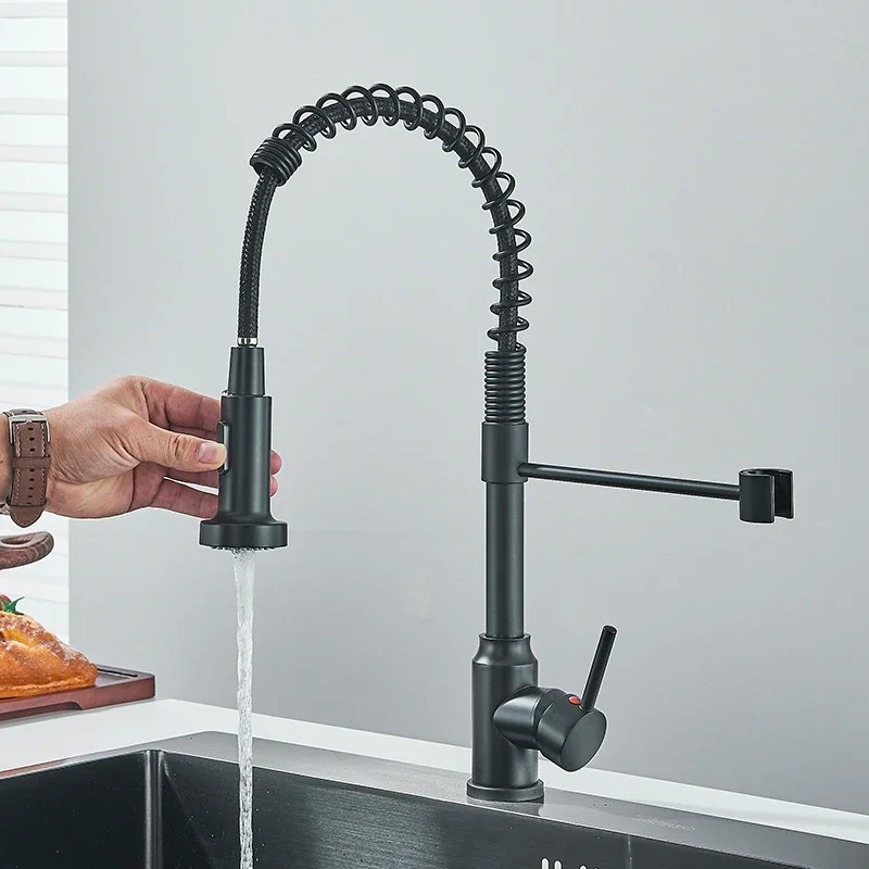 

Black Flexible Kitchen Faucet Pull Down Spring Hot Cold Water Mixer Tap 360° Swivel Stream Sprayer Nozzle Kitchen Sink Tap Crane