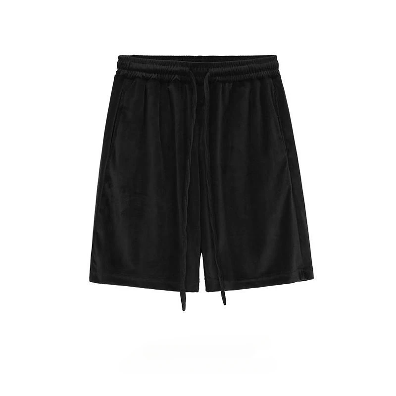 Men's Large Size Sports Casual Velvet Shorts Trendy Summer High Street Loose Hip Hop Elastic Waist Drawstring Five-point Pants