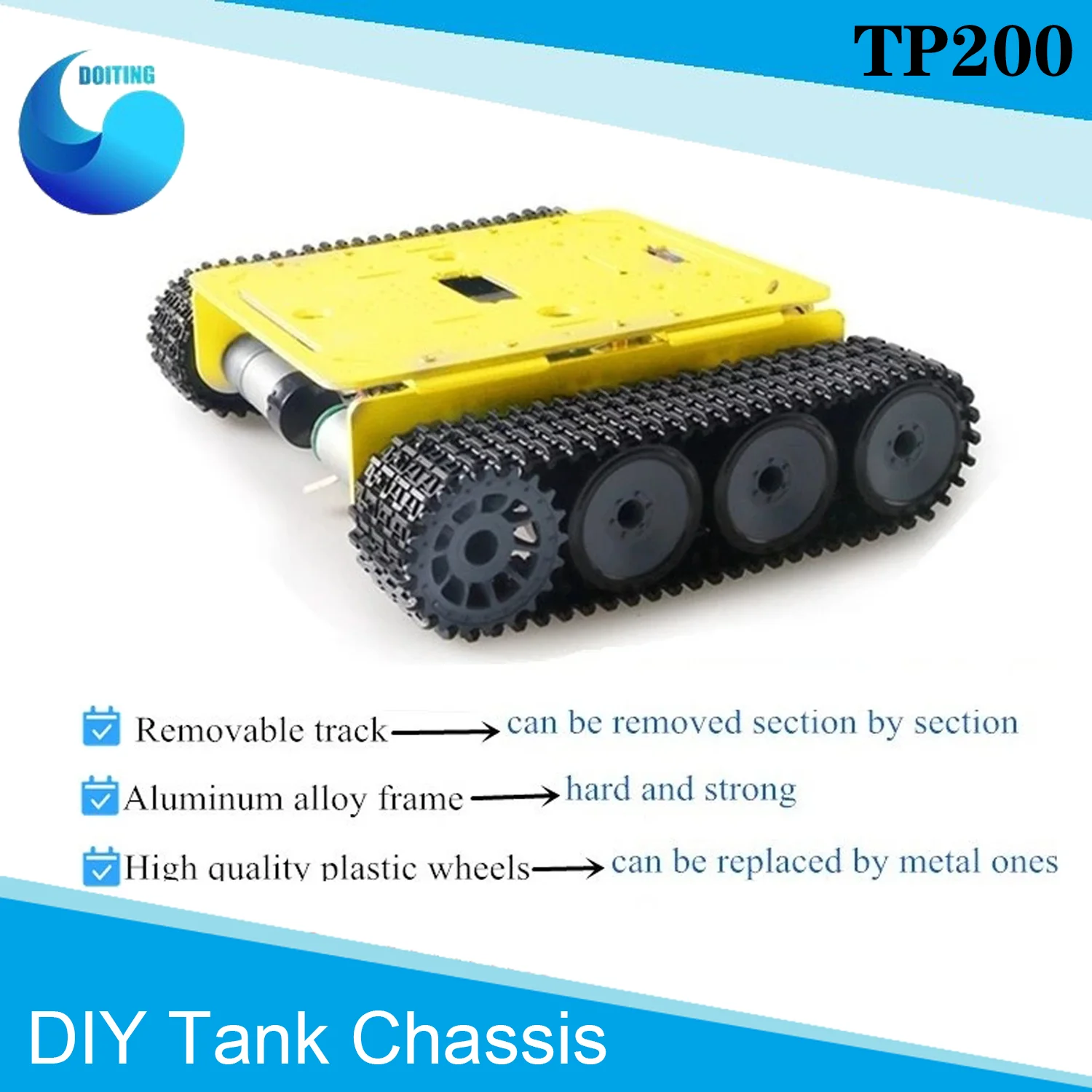 Robot Tank Chassis With Metal Plate/Plastic Wheel /Removable Track/25mm Motor For Aruino DIY Toy Kit Tracked Car Chassis tp200