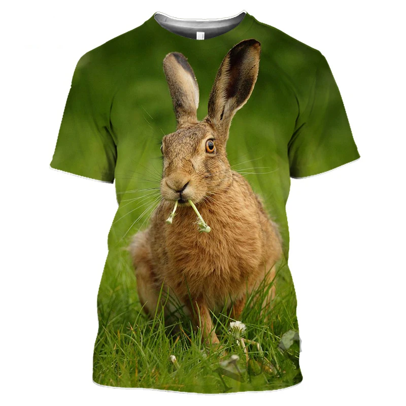 Summer Hot Sale New Harajuku Men\'s T-Shirt Hunting Cute Rabbit Print Short Sleeve Vintage Crew Clothing Tops