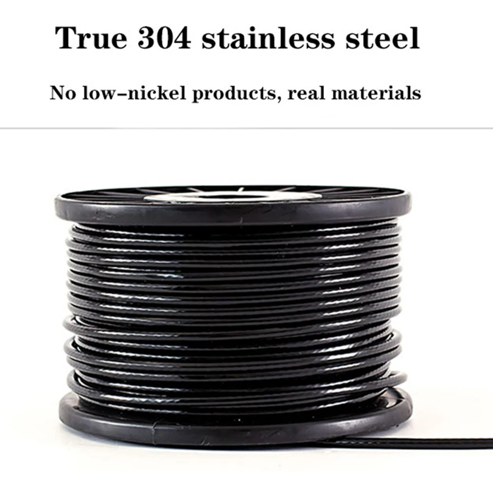 Black PVC Coated Stainless Steel 304 Wire Rope Cable 1/1.2/1.5/2/3/4/5/6MM Diameter After Coating Flexible Soft Steel Cable