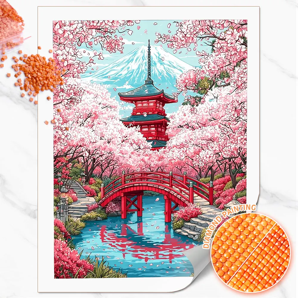 Huacan Diamond Painting Mount Fuji Sakura Ancient Temple Diamond Mosaic Landscape New Collection 2026 Picture Of Rhinestones