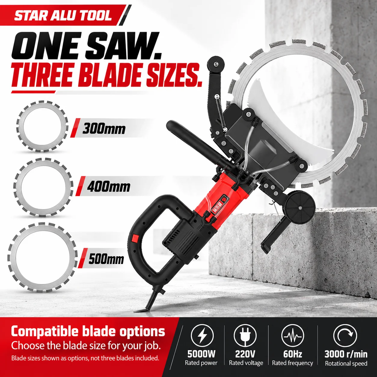 Wet Cutting Concrete Ring Saw 300/400/500mm Diamond Cutter Electric Concrete Cutting Machine Handheld Reinforced Wall Stone