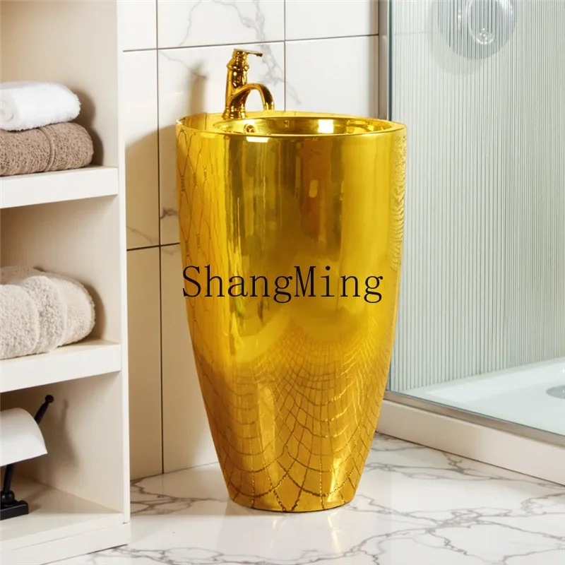 CL's new golden column wash basin, bright golden texture integrated floor washing artifact