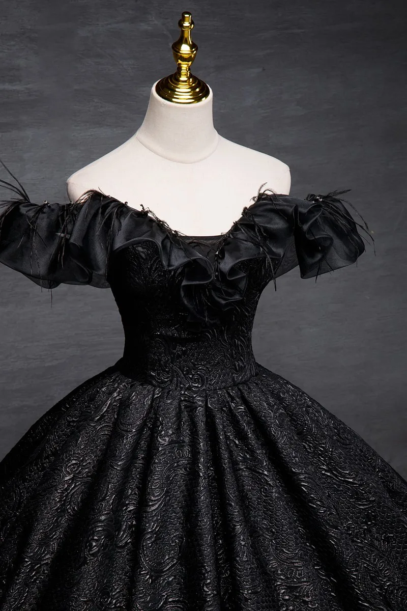 Black Party Dress Luxury Quinceanera Dresses Off Shoulder Ball Gown Real Photo Prom Dress Classic Customize Prom Gown