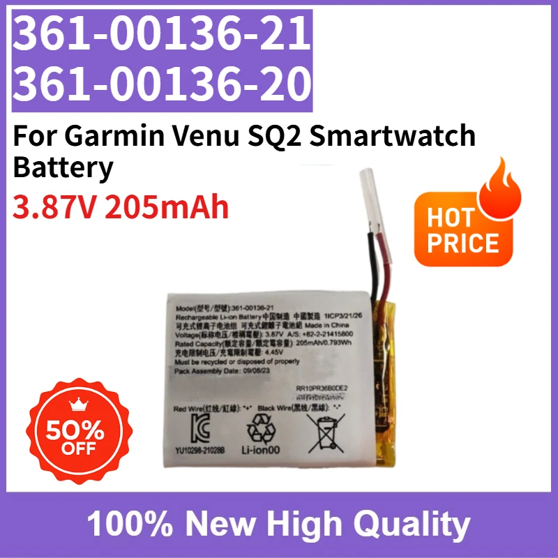 

High Quality 205mAh 361-00136-20 361-00136-21 Replacement Battery 3.87V for Garmin Venu SQ2 Smartwatch Battery High Capacity
