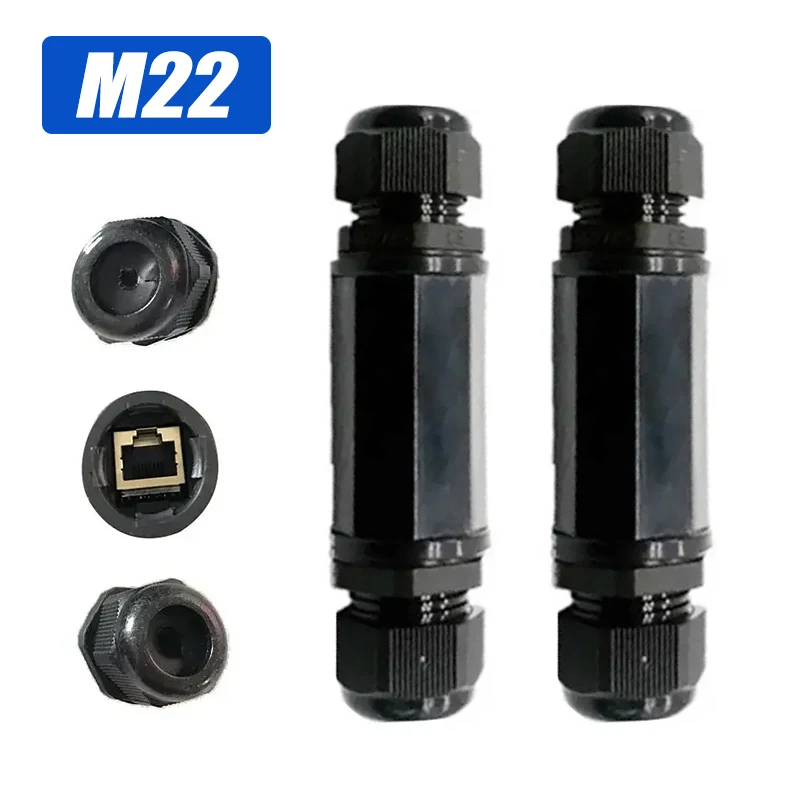 

M22 RJ45 Connector IP68 Waterproof Outdoor Ethernet Network Wire Junction Box Straight Through Quick Docking Extended Joint Plug