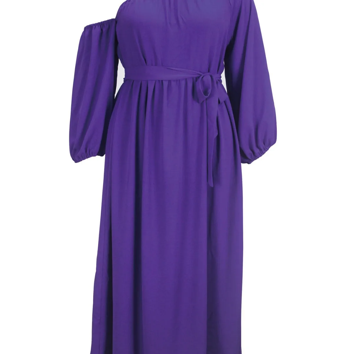 Elegantes Kleid in Übergröße mit Schräghalsausschnitt, Laternenärmel, solide Party, Hochzeit, Gast, plissiert, A-Linie, hohe Taille, langes Kleid für Damen