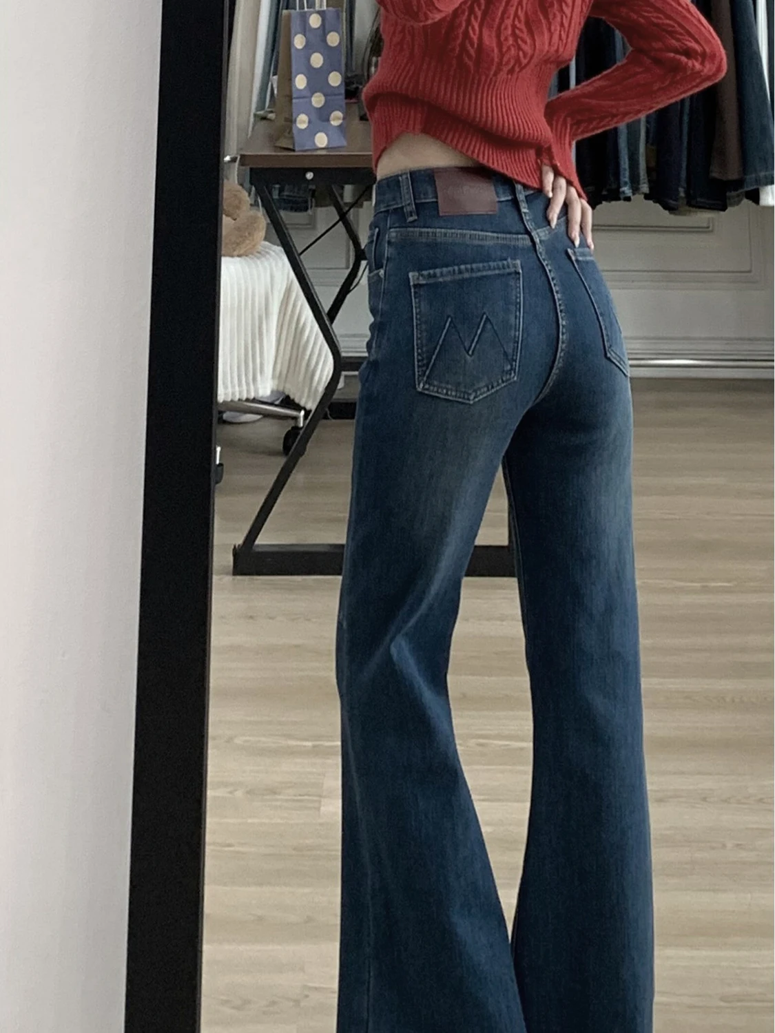 

Женские джинсы-клеш с высокой талией, прямые, эластичные, винтажные, синие, из денима, для повседневной носки, осень-зима
