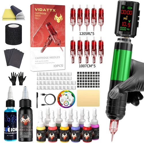 Kit de tatuaje TRO, Kit de pluma de tatuaje con pantalla a Color para maquillaje permanente, Kit de máquina de tatuaje, fuente de alimentación inalámbrica para tatuaje, Kit de tatuaje