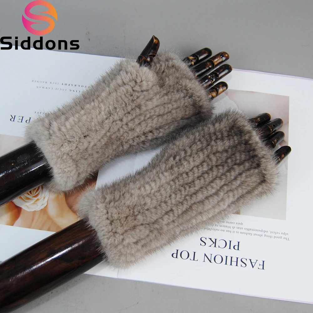 

New Women Winter Luxury Real Mink Fur Gloves 100% Natural Warm Mink Fur Fingerless Gloves Girls Knitted Genuine Mink Fur Mittens