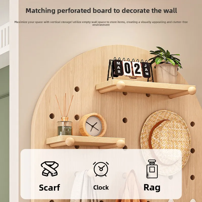 Solid Wood Hole Board Accessories Universal Wall Shelf Hooks Matchstick Round Hole Wooden Plank Shelves Wood Board Storage view 3