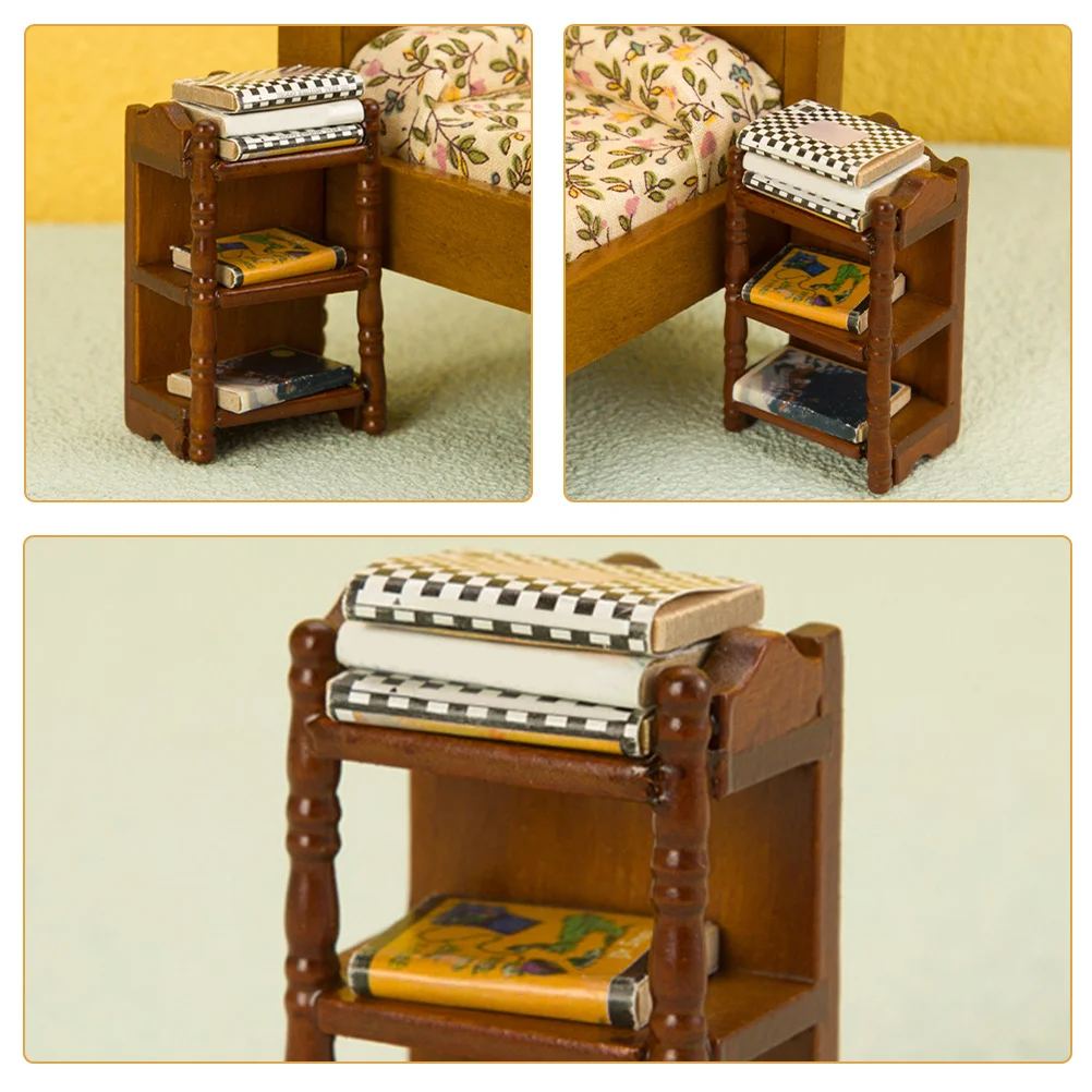 

Mini Miniature Storage Shelf Wooden Miniature Furniture Micro Decor Mini Shelves for Collecting Display Adornment