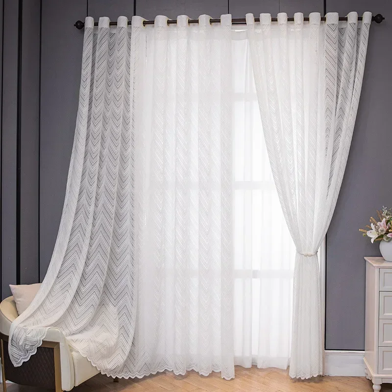 Modern Simple White Ruffled Window Screen Living Room Bedroom Window Balcony Decoration Blackout Fabric Hall Solid Color Tulle