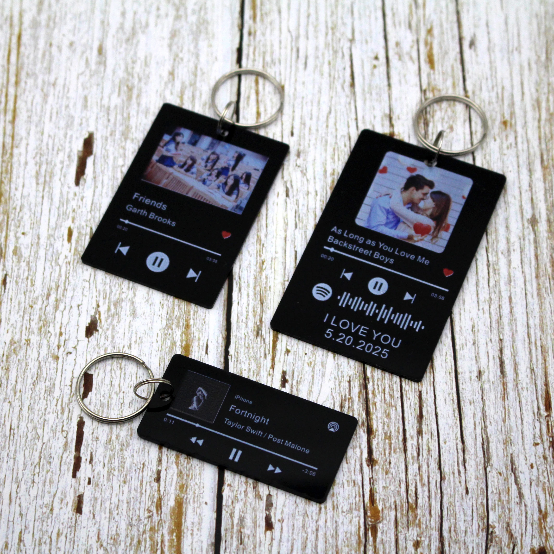 Personalizado acrílico Spotify Music Keychain para homens e mulheres, capa do álbum de fotos, Song Art Player, nome, data, presente de aniversário, preto, código, música